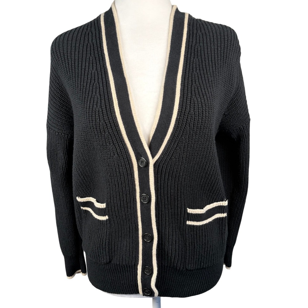 J.Crew Cardigan Sweater‎ XS Black Cream Cotton
